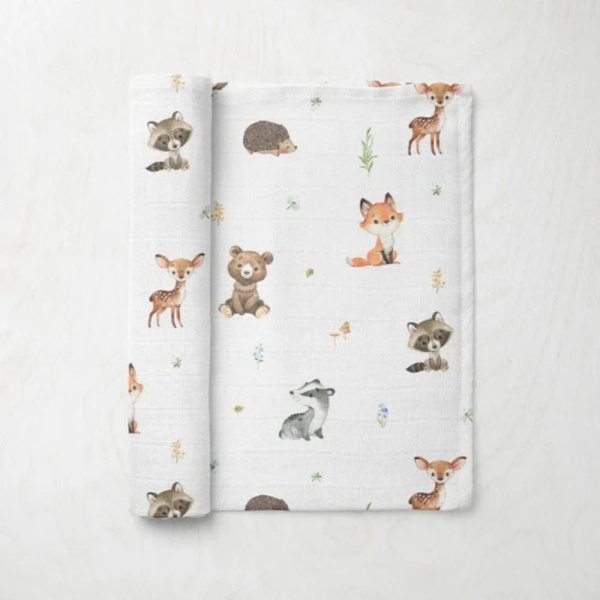 Woodland Animals Muslin Swaddle Blanket by BabyBells